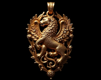 Handmade 14K Gold Lion Pendant: Ancient Babylonian Necklace