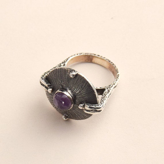Bague Signet Homme En Argent 925 Et Améthyste Naturelle - Faite Main Et Personnalisable