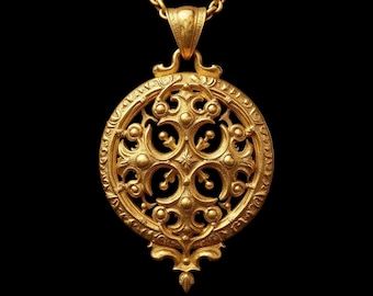 Handmade 14K Gold Seal of Heaven Pendant: Medieval Talisman Necklace