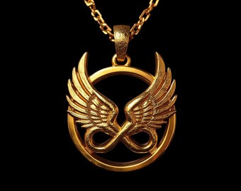 14K Gold Infinity Wings Pendant: Handmade Eternity Symbol