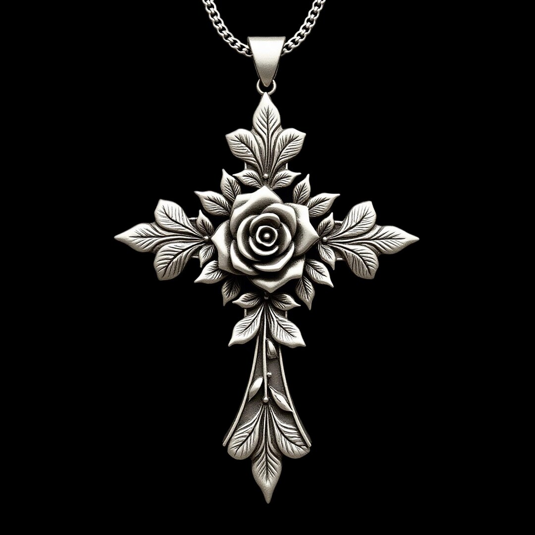 Handmade Rose Cross Pendant: 925 Sterling Silver Christian Jewelry - Etsy