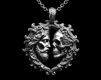 Handmade Sterling Silver God and Death Pendant, Skull Necklace