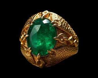 Handmade Emerald 14K Yellow Gold Men's Ring