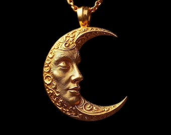 14K Gold Crescent Moon Pendant: Handmade Celestial Necklace