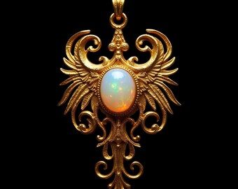 14K Gold Angel Heart Opal Pendant - Handmade Fine Jewelry