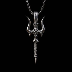 Handmade Sterling Silver Trident Pendant Necklace: Fantasy Orientalist Jewelry