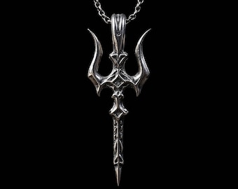 Collar con colgante de tridente de plata de ley hecho a mano: joyería orientalista de fantasía