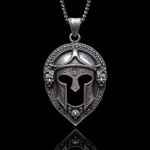 Handmade Sterling Silver Spartan Helmet Pendant with Lion Figures