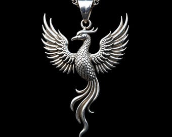 925 Sterling Silver Phoenix Pendant: Handmade Unisex Necklace