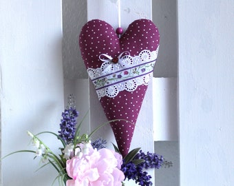 Heart, purple dots with tulip ribbon and lace