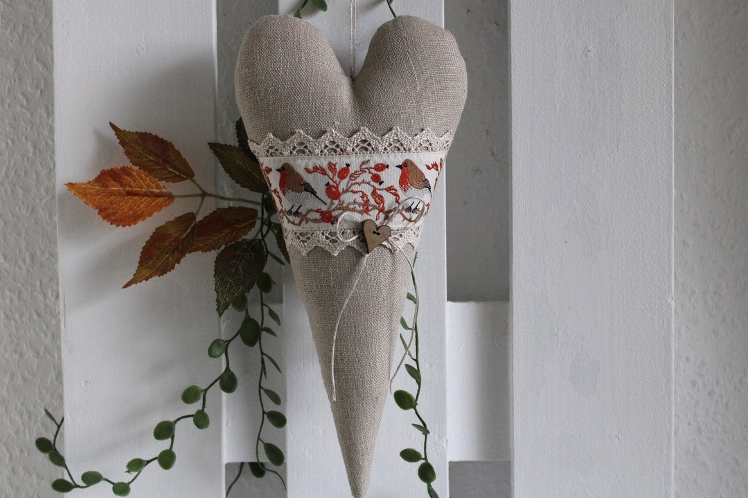 Herz, Wanddeko, Rotkehlchen, Hagebutten, Herbst Etsy.de
