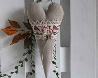 Heart, wall decoration, robins, rose hips, autumn