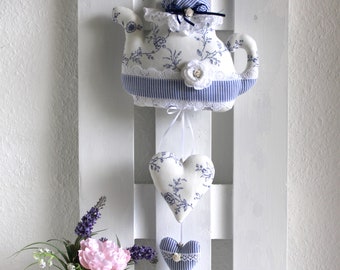 Teapot garland with hearts in country style, kitchen decoration