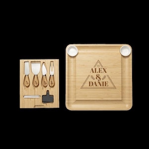 Personalized wooden Custom Cutting Board, Bamboo cheese board with cutlery set