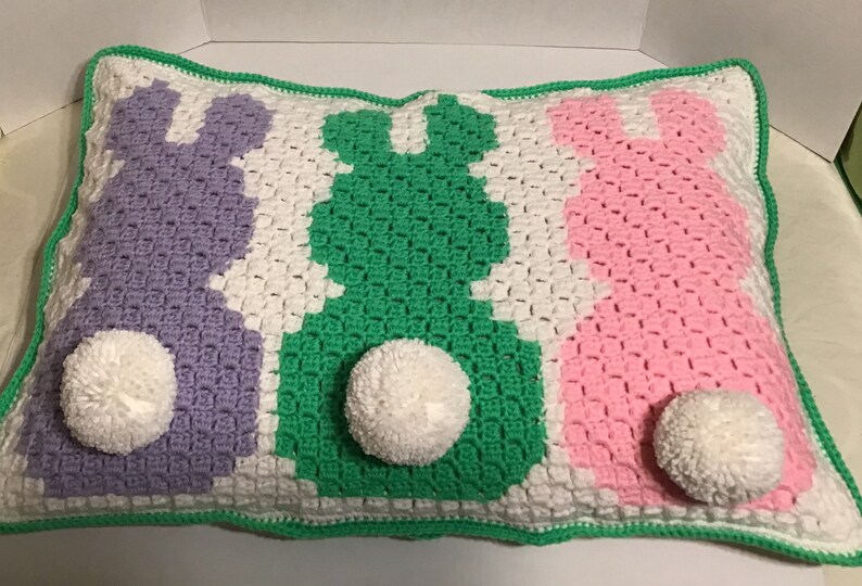 Bunny Pillow Sham Crochet Pillow Sham Brown Deer Theme Pillow Shams, Green