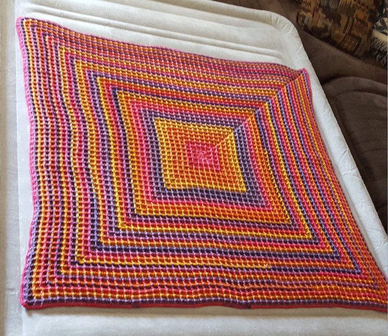 Waffle stitch square crochet throw