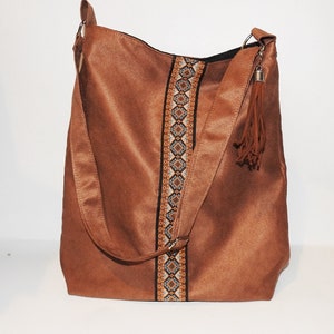 Ethno Tasche / Boho Tasche, Fransentasche, braune Umhängetasche