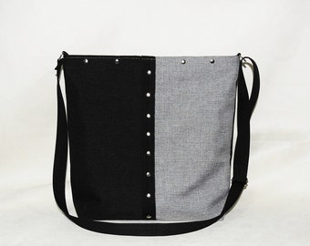 Xlarge crossbody messenger bag / rock style bag / gothic purse / linen bag / bag studs / punk / messenger bag / rock bag