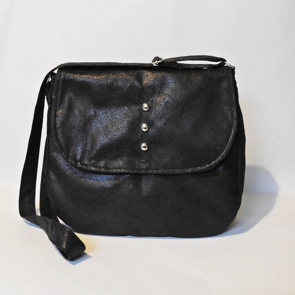 Sac à bandoulière daim glam rock vintage / sac a main/  sac à bandoulière noir