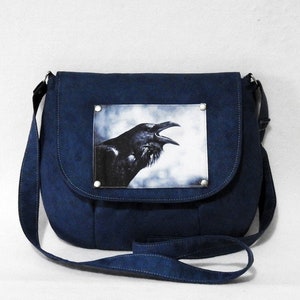 Crossbody navy blue bag RAVEN / purse with raven / raven purse / raven bag