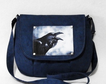 Crossbody navy blue bag RAVEN / purse with raven / raven purse / raven bag