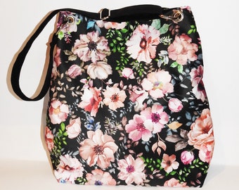 Large sack bag, X-large bag, velvet bag, floral bag