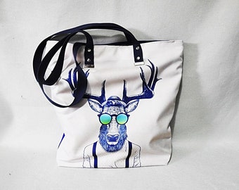 Design bag / modern bag  / deer bag/ Pop art  / modern design bag / xlarge bag / deer pattern / deer graphic