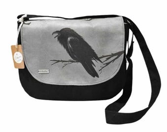 Crossbody bag, gothic bag , raven bag, goth purse, raven purse, raven a4 bag, vegan raven bag