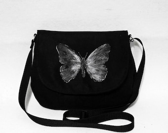 Messenger bag painted with a butterfly