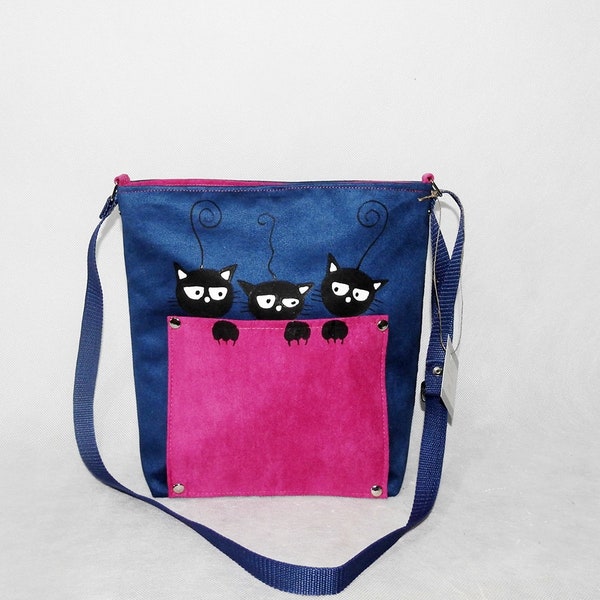 un sac à main coloré avec des chatons pour une fille / chats peints à la main / sac  pour une petite dame