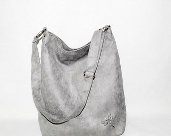 Sack bag / xlarge bag / grey handbag / bag with dragonfly / extra large bag / grey purse