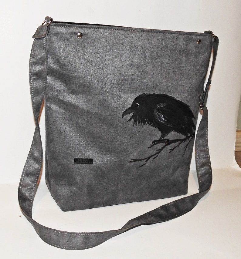 Messenger Bag Creepy Raven Purse Painted Raven Gothic Etsy