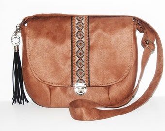 Borsa a tracolla etno / borsa boho, borsa con frange, borsa a tracolla marrone