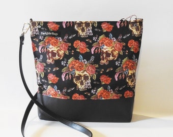 Waterproof bag, Gothic purse, gothic bag, crossover bag, skull purse, vintage purse, oldschool purse