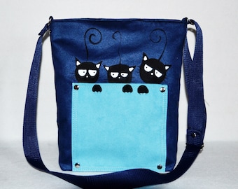 Colorful messenger bag with cats for girls