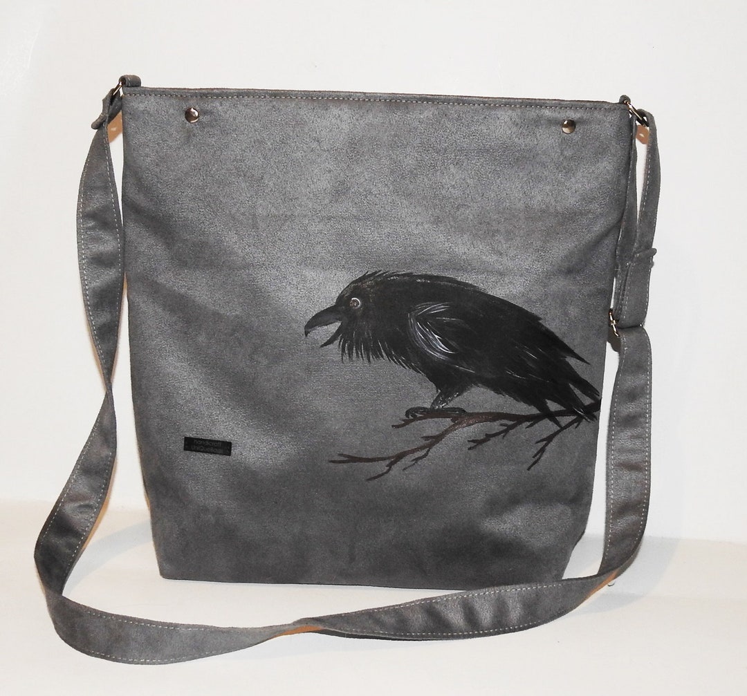 Messenger Bag, Creepy Raven Purse, Painted Raven , Gothic Purse, Gothic