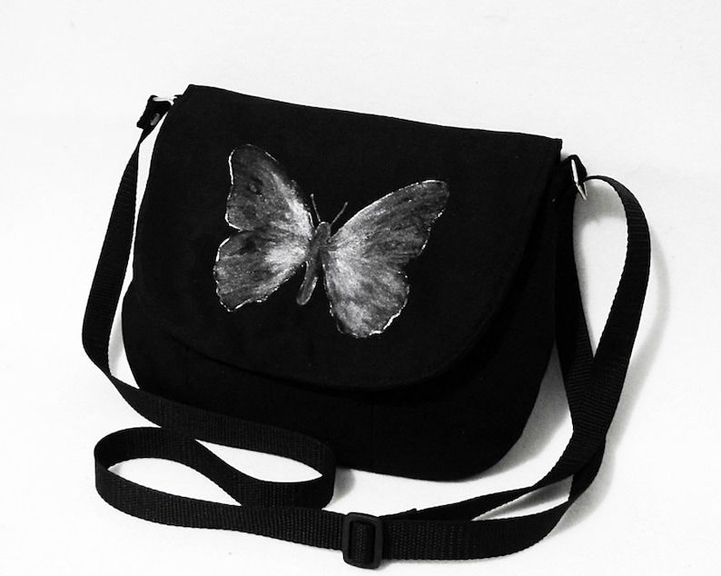 Messenger bag painted with a butterfly image 2