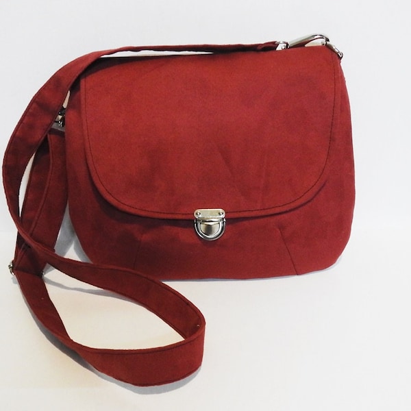 Crossbody bag vintage style / handbag retro / burgundy bag / suede purse