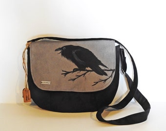 Crossbody bag, gothic bag , raven bag, goth purse, raven purse