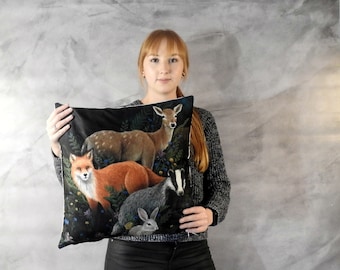 Welvet pillow, forest animals pillow, animal pillow, pillow plus cushion cover