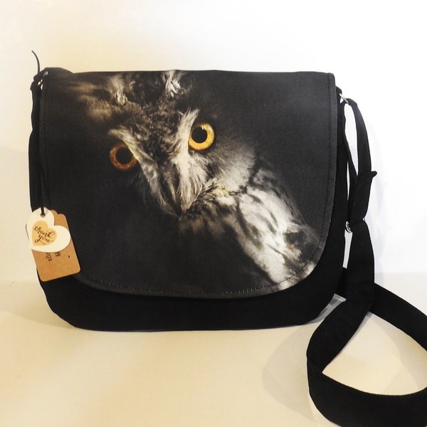 Grand sac, sac messager A4, hibou grand-duc, sac avec un hibou, grand sac avec un hibou