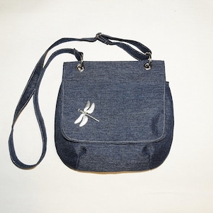 Crossbody navy bag / handbag navy blue / purse dragonfly / glam rock purse / boho purse /  blue purse / casual bag / messenger bag