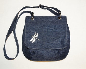 Crossbody navy bag / handbag navy blue / purse dragonfly / glam rock purse / boho purse /  blue purse / casual bag / messenger bag