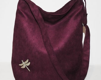 Sack bag / xlarge bag / burgund bucket bag / bag with dragonfly / extra large bag / grey purse
