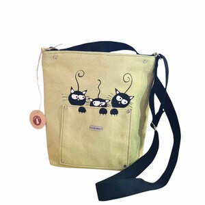 Bolso bandolera colorido con gatos para niña / gatos pintados / bolso de mano