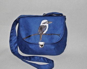 Crossbody bag Kookaburra /  bag kookaburra / kookaburra purse /hand-painted bird / Australian kingsfisher  / navy messenger / dacelo bag /