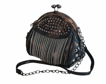 Goth glam purse, gothic purse, studs purse, evening bag, party bag gothic