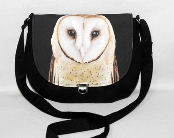 Crossbody bag / medium messenger /  barn owl / owl bag / purse with owl /  animal print bag