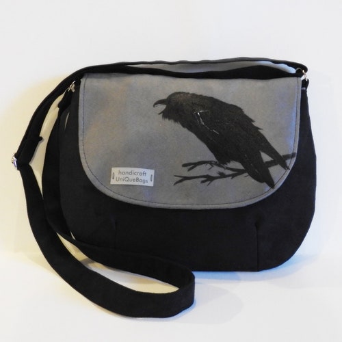 Messenger Bag Creepy Raven Purse Painted Raven Gothic Etsy