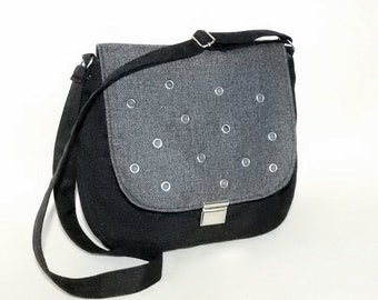 Crossbody rock style bag / gothic purse /  black and dark grey  bag/ glam rock bag / gothic / messenger bag